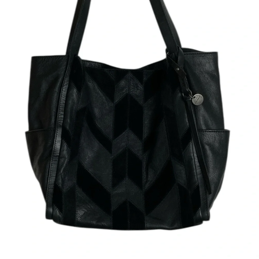 Lucky Brand Black Leather Patchwork Hobo Bag
